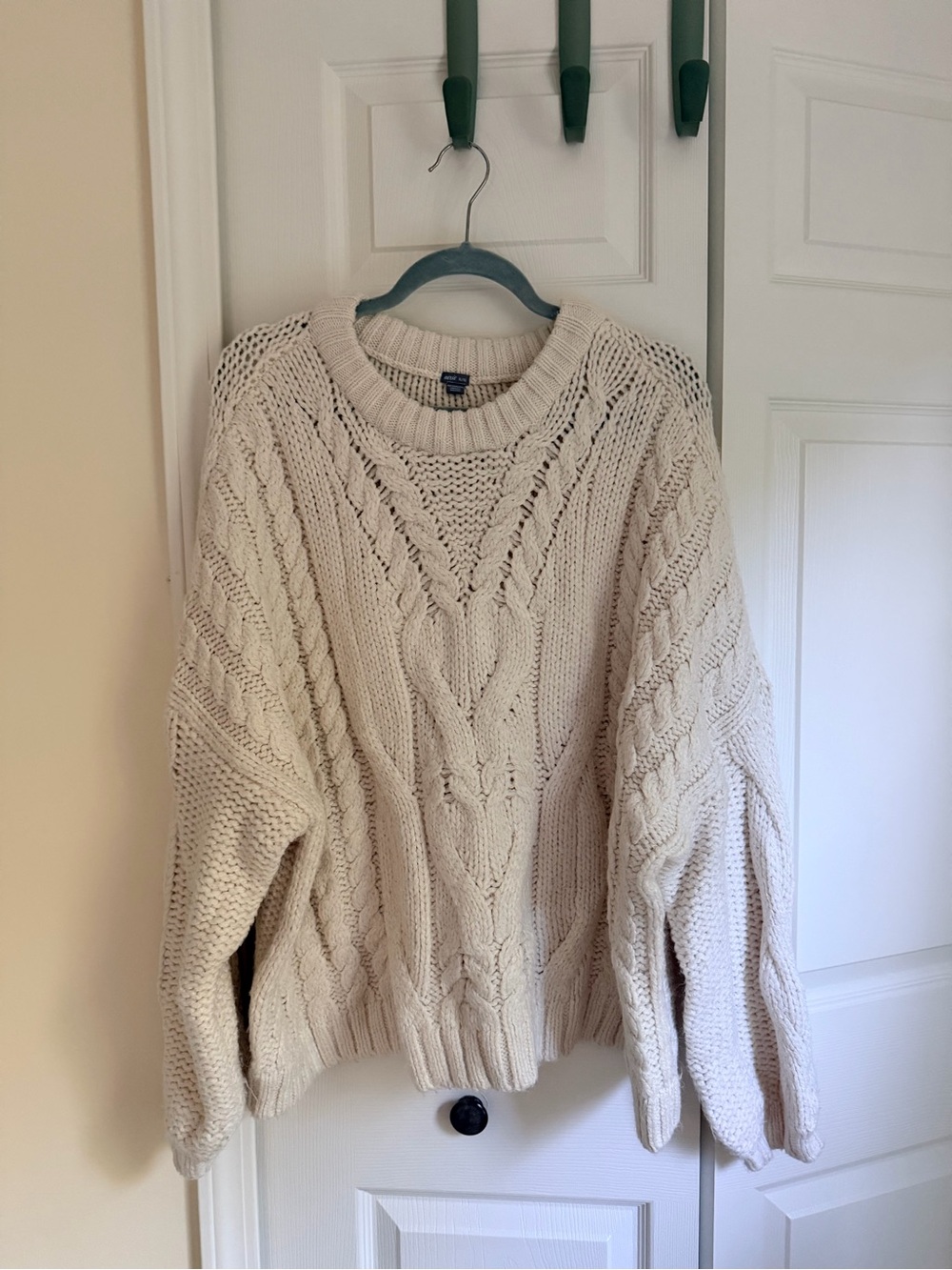 aerie Cream Cable Knit Crewneck Sweater